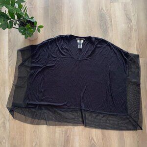BCBGMaxAzria Black Thin-Knit Poncho w Tulle Trim